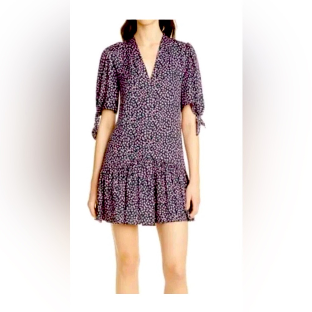 NWOT $395 Rebecca Taylor Wild Rose Silk Dress Floral Black Pink sz S